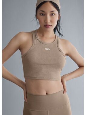 ALO Yoga Ribbed Racerback Crop Top - Taupe